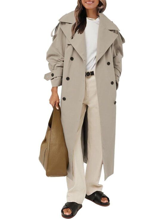 Jackets & Blazers - Women's Light Khaki Oversized Double Breasted Lapel Windproof Long Trench Coat